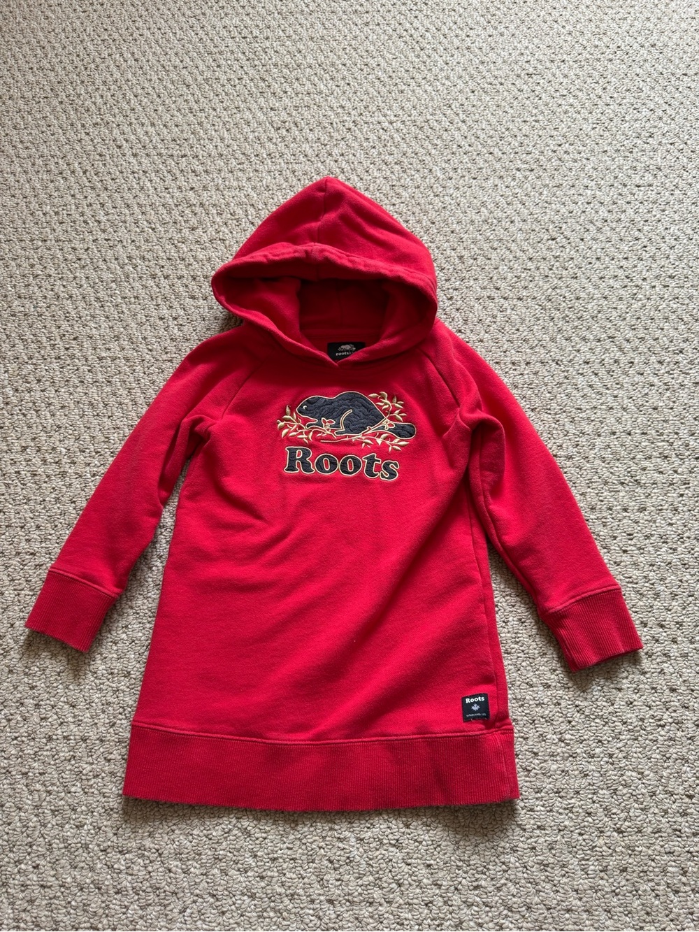 Roots Girls Red Hooded Fleece Dress with Beaver Logo